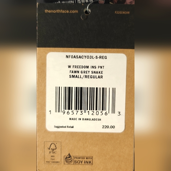 The North Face W Freedom Insulated Snow Bib Pants Fawn Grey Snake Small - Picture 7 of 7